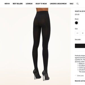 Wolford Velvet 66 Leg Support Shaping Black Out Tights Medium Black